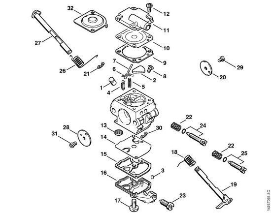 Motosierras de gasolina (MS) 020 T Carburador C1Q-S32 de la marca Stihl