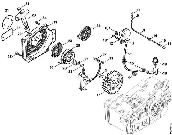 Motosierras de gasolina (MS) 020 T Mecanismo de arranque de la marca Stihl