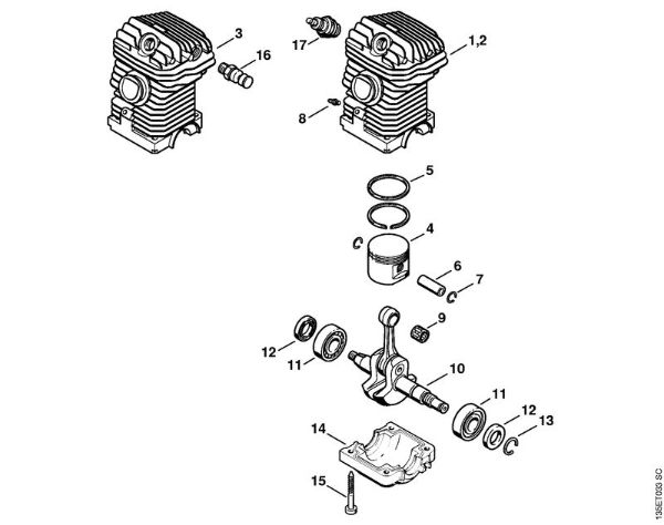 Motosierras de gasolina (MS) 023 Piezas motrices 023, 023 L de la marca Stihl