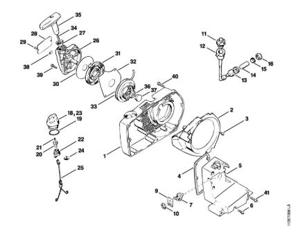 Motosierras de gasolina (MS) 031 Carcasa del ventilador, Tapa del stárter de la marca Stihl