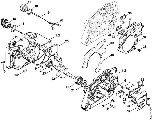 Motosierras de gasolina (MS) 034 S Cárter del cigüeóal, Dispositivo tensor de la cadena de la marca Stihl