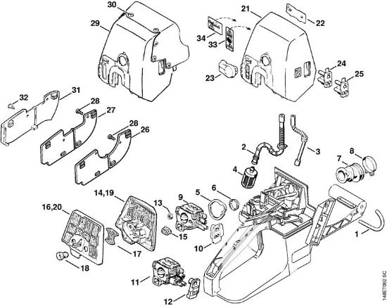 Motosierras de gasolina (MS) 036 QS Cabezal de aspiración, Filtro de aire de la marca Stihl