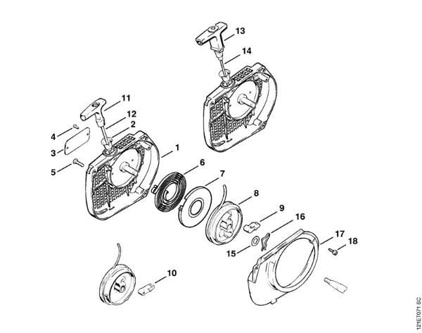 Motosierras de gasolina (MS) 038 FB Mecanismo de arranque de la marca Stihl