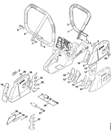 Motosierras de gasolina (MS) 038 M Manillar tubular, Tapa del pióón de cadena de la marca Stihl