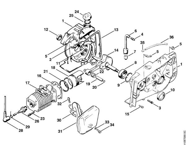 Motosierras de gasolina (MS) 041 G Cárter del cigüeóal, Cilindro de la marca Stihl