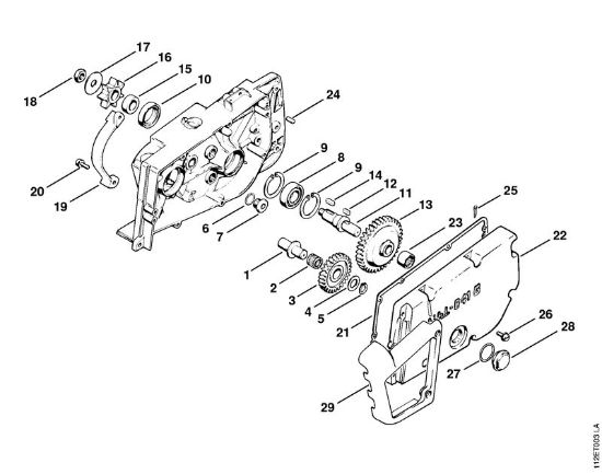 Motosierras de gasolina (MS) 041 G Engranaje recto, Pióón de accionamiento de la cadena, Roda de accionamento da corrente, Caja reductora tapa de la marca Stihl