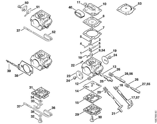 Motosierras de gasolina (MS) 044 Carburador C3M-S5, S24, S5, S20, S22, S23 de la marca Stihl