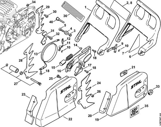 Motosierras de gasolina (MS) 046 Magnum BR Freno de cadena,Tapa del pióón de cadena de la marca Stihl