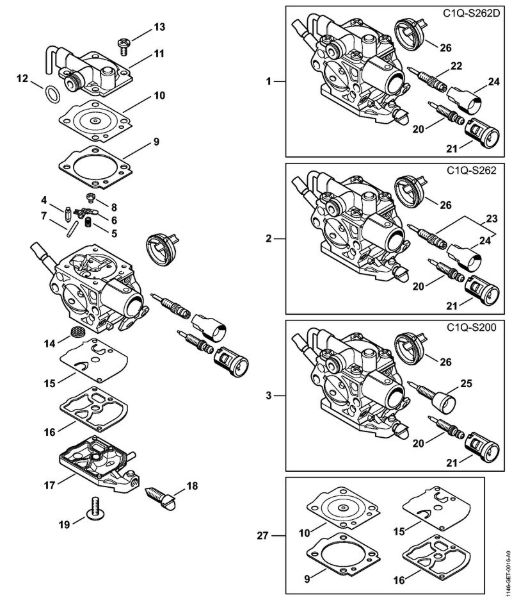 Motosierras de gasolina (MS) MS 150 C-E Carburador C1Q-S262, C1Q-S200 de la marca Stihl