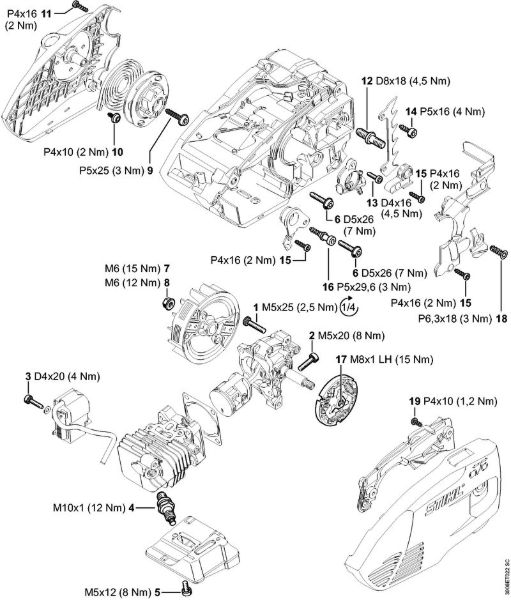 Motosierras de gasolina (MS) MS 150 TC-E Pares de apriete de la marca Stihl