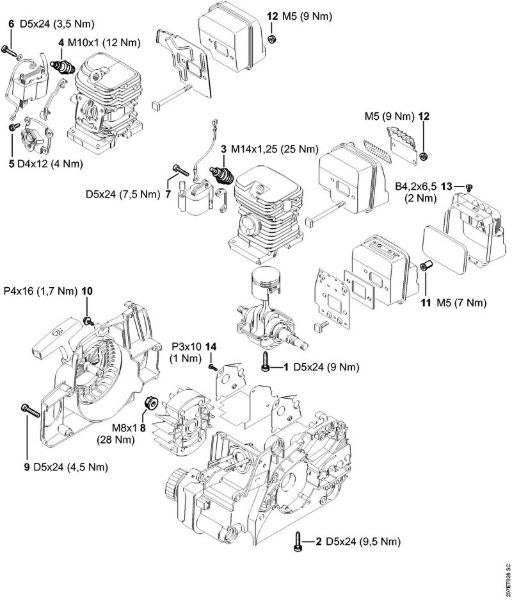 Motosierras de gasolina (MS) MS 170 C-E D Pares de apriete de la marca Stihl