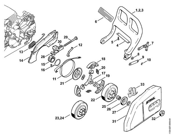 Motosierras de gasolina (MS) MS 170-D Protector, Freno de cadena de la marca Stihl