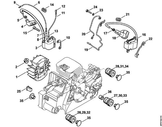 Motosierras de gasolina (MS) MS 170-D Sistema de encendido, Systema AV de la marca Stihl