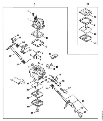Motosierras de gasolina (MS) MS 171 Carburador C1Q-S217 de la marca Stihl