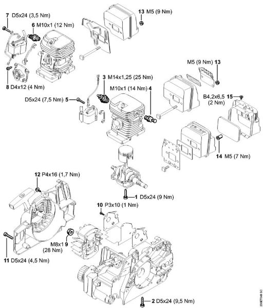 Motosierras de gasolina (MS) MS 180 C-B Pares de apriete de la marca Stihl