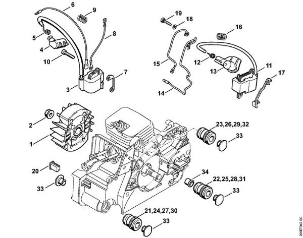 Motosierras de gasolina (MS) MS 180 C-BE Sistema de encendido, Systema AV de la marca Stihl