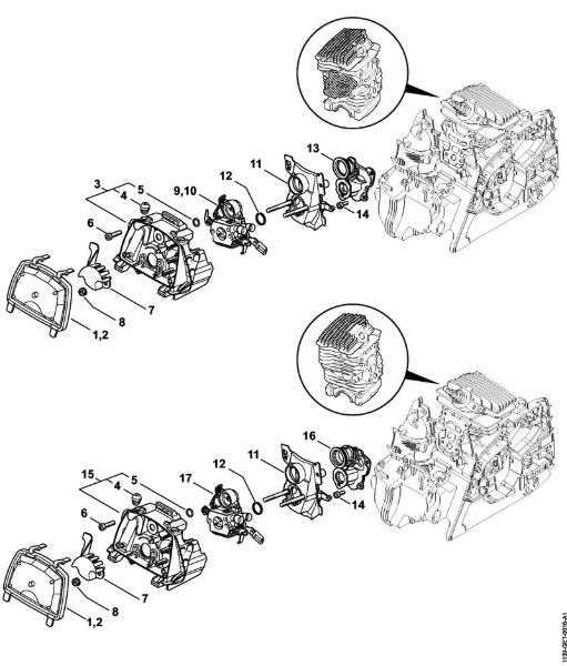 Motosierras de gasolina (MS) MS 181 Filtro de aire, codo MS 181 de la marca Stihl
