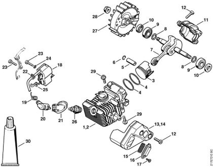 Motosierras de gasolina (MS) MS 192 TC-E Cilindro con pistón, Sistema de encendido de la marca Stihl