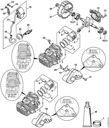 Motosierras de gasolina (MS) MS 193 C-E Cilindro con pistón, Sistema de encendido de la marca Stihl