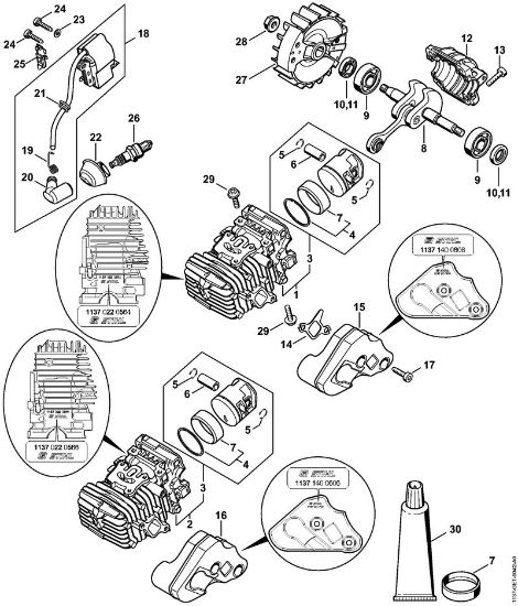 Motosierras de gasolina (MS) MS 193 C-E Cilindro con pistón, Sistema de encendido de la marca Stihl