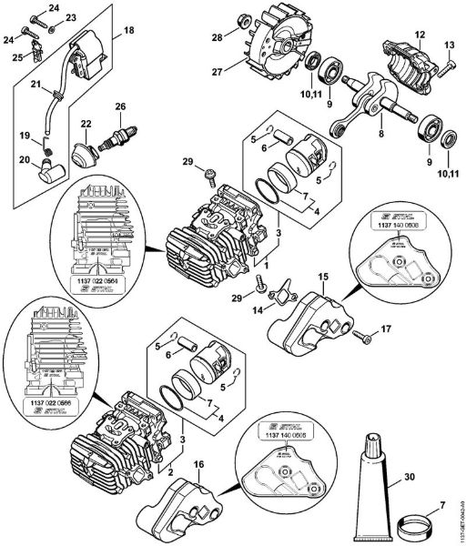 Motosierras de gasolina (MS) MS 193 C-E Cilindro con pistón, Sistema de encendido de la marca Stihl