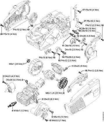 Motosierras de gasolina (MS) MS 193 C-E Pares de apriete de la marca Stihl