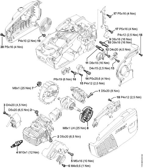 Motosierras de gasolina (MS) MS 193 C-E Pares de apriete de la marca Stihl