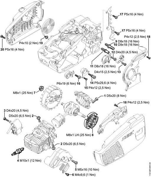 Motosierras de gasolina (MS) MS 193 C-E Pares de apriete de la marca Stihl
