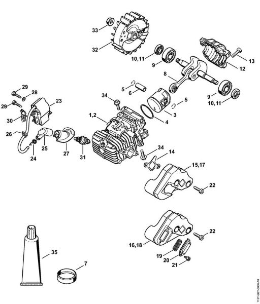 Motosierras de gasolina (MS) MS 193 T Cilindro con pistón, Sistema de encendido de la marca Stihl
