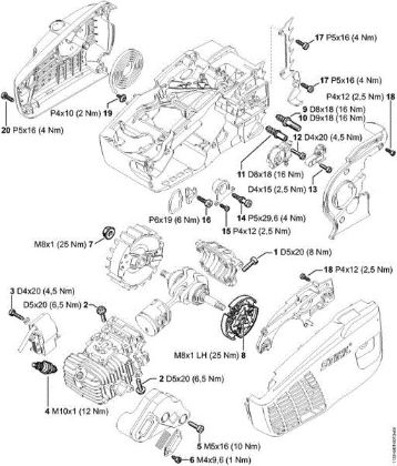 Motosierras de gasolina (MS) MS 193 TC-E Pares de apriete de la marca Stihl