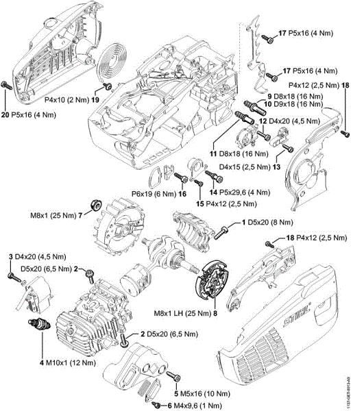 Motosierras de gasolina (MS) MS 193 TC-E Pares de apriete de la marca Stihl