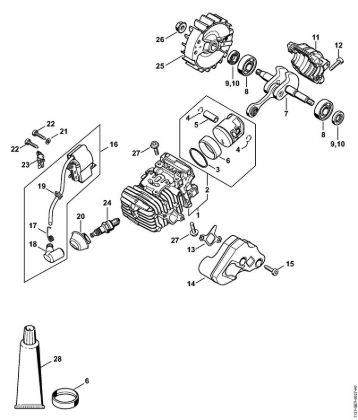 Motosierras de gasolina (MS) MS 194 C-E Cilindro con pistón, Sistema de encendido de la marca Stihl