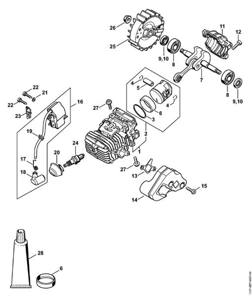 Motosierras de gasolina (MS) MS 194 C-E Cilindro con pistón, Sistema de encendido de la marca Stihl