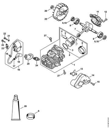 Motosierras de gasolina (MS) MS 194 T Cilindro con pistón, Sistema de encendido de la marca Stihl