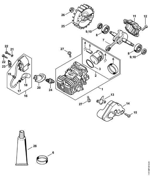 Motosierras de gasolina (MS) MS 194 T Cilindro con pistón, Sistema de encendido de la marca Stihl