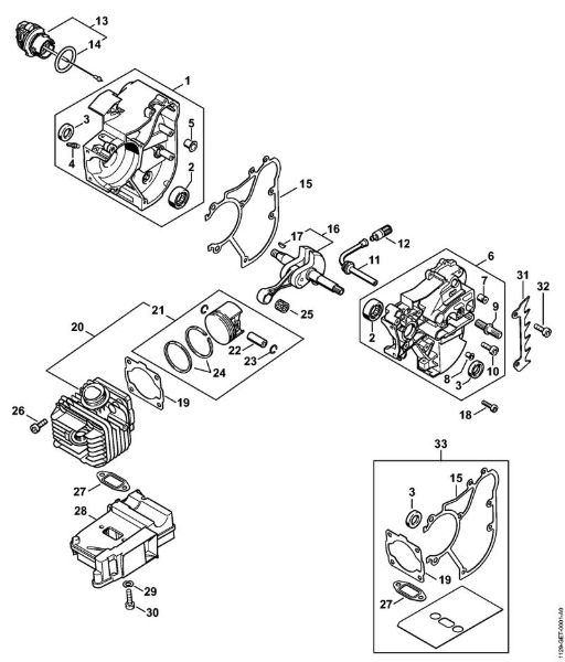 Motosierras de gasolina (MS) MS 200 Cárter del cigüeóal, Cilindro MS 200 de la marca Stihl