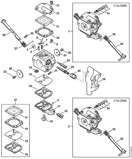 Motosierras de gasolina (MS) MS 200 Carburador C1Q-S96 (41.2006), (19.2008) de la marca Stihl