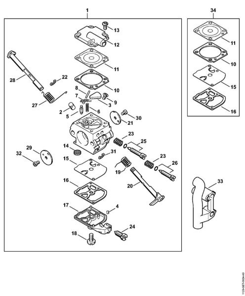Motosierras de gasolina (MS) MS 200 T Carburador C1Q-S32 (20.2003), (41.2006) de la marca Stihl