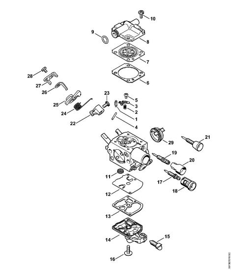 Motosierras de gasolina (MS) MS 201 Carburador C1Q-S280, C1Q-S283 de la marca Stihl