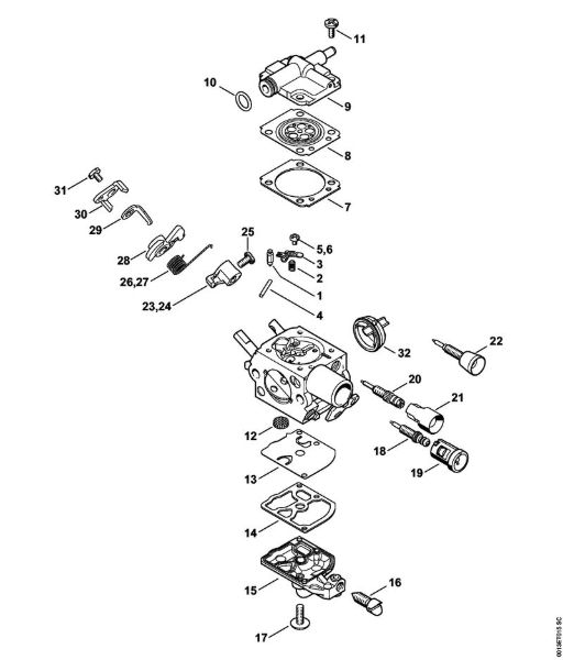 Motosierras de gasolina (MS) MS 201 C-E Carburador CC1Q-S251, C1Q-S249, C1Q-S215, C1Q-S189 de la marca Stihl