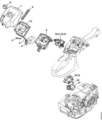 Motosierras de gasolina (MS) MS 201 C-E Filtro de aire, Tapa de la caja del carburador de la marca Stihl