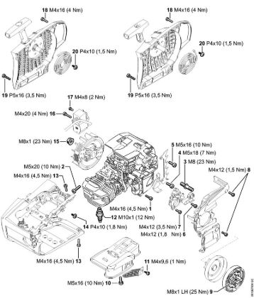 Motosierras de gasolina (MS) MS 201 C-M Pares de apriete de la marca Stihl