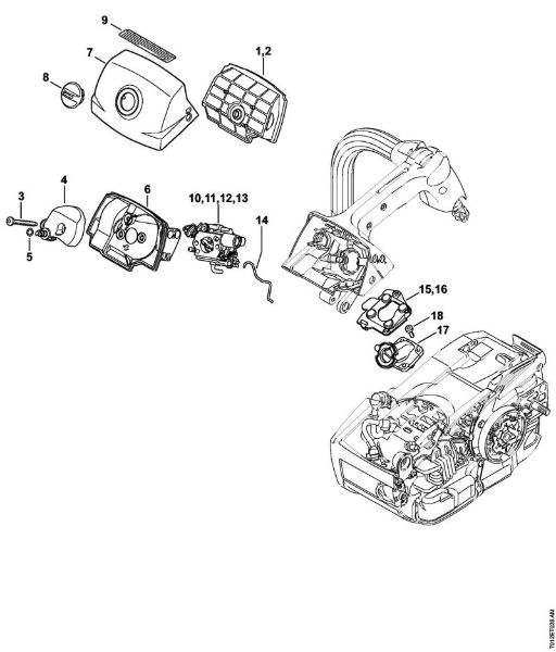 Motosierras de gasolina (MS) MS 201 TC-E Filtro de aire, Tapa de la caja del carburador de la marca Stihl