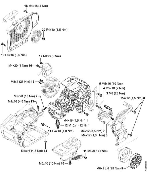 Motosierras de gasolina (MS) MS 201 TC-M Pares de apriete de la marca Stihl