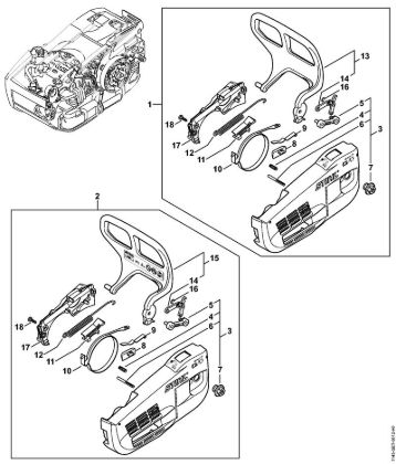 Motosierras de gasolina (MS) MS 201 TC-M Tapa del pióón de cadena, Protector salvamanos de la marca Stihl