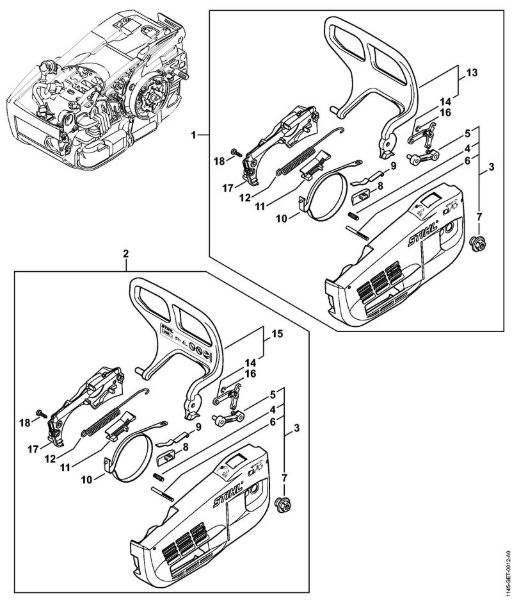 Motosierras de gasolina (MS) MS 201 TC-M Tapa del pióón de cadena, Protector salvamanos de la marca Stihl