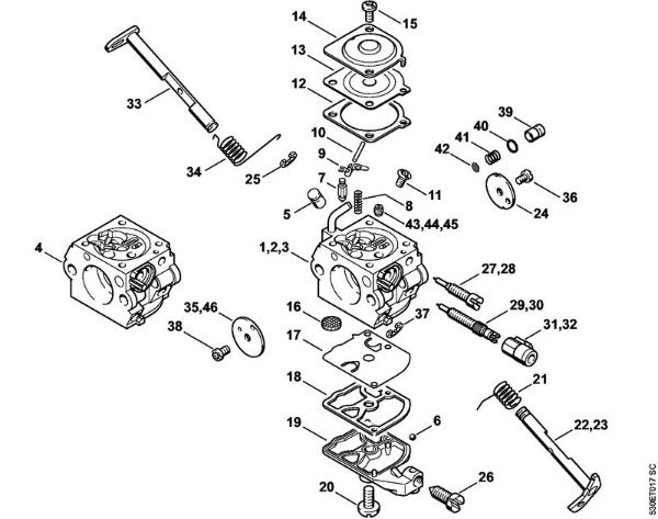 Motosierras de gasolina (MS) MS 210 C-BE Carburador C1QÂ­S89, -S90, -S102, -S106 de la marca Stihl