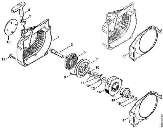 Motosierras de gasolina (MS) MS 210 C-BE Carcasa del ventilador con mecanismo de arranque de la marca Stihl