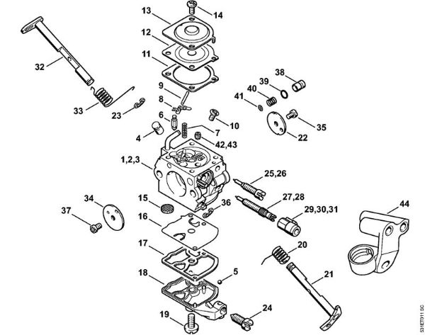 Motosierras de gasolina (MS) MS 230 C-BE Carburador C1QÂ­S91, -S92, -S107, C1Q-100338, 1123/36 de la marca Stihl
