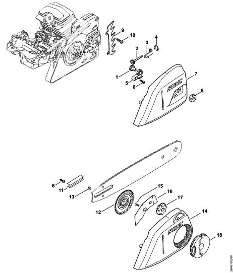 Motosierras de gasolina (MS) MS 231 C-BE Dispositivo tensor de la cadena, Tapa del pióón de cadena de la marca Stihl